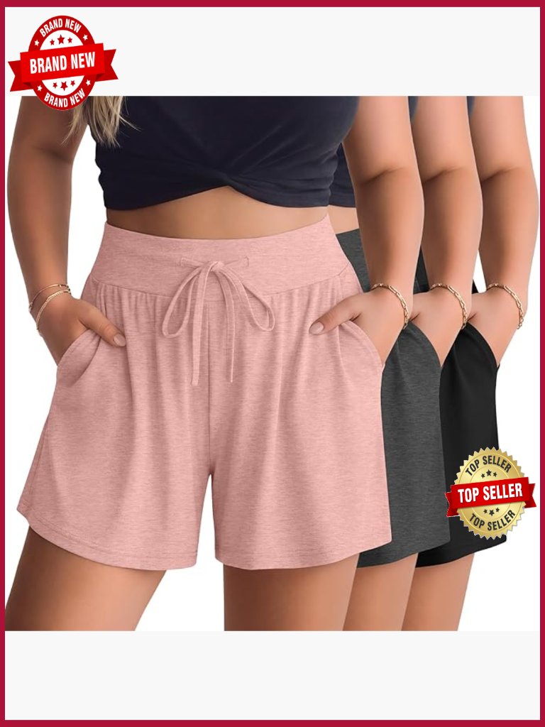 3 Pack Womens Plus Size High Waist Lounge Shorts With Pockets Cotton